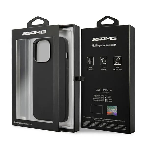 AMG Leather Hot Stamped – dėklas iPhone 14 Pro Max (juodas)