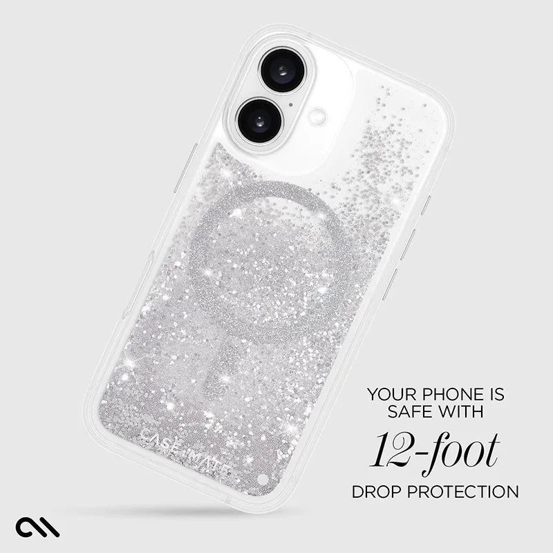Case-Mate Waterfall MagSafe dėklas, skirtas iPhone 16 (sidabrinis)