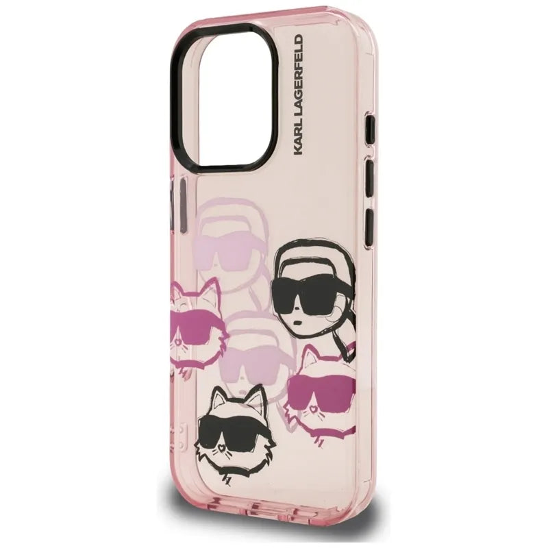 Karl Lagerfeld IML Multi K&C Head Pattern - dėklas iPhone 16 Pro (rožinis)