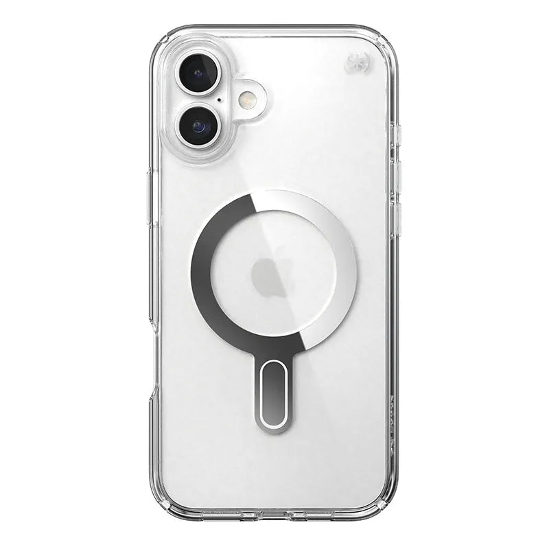 Speck Presidio Perfect-Clear ClickLock & MagSafe – iPhone 16 Plus dėklas (skaidrus / chromuota apdaila / Serene Silver)