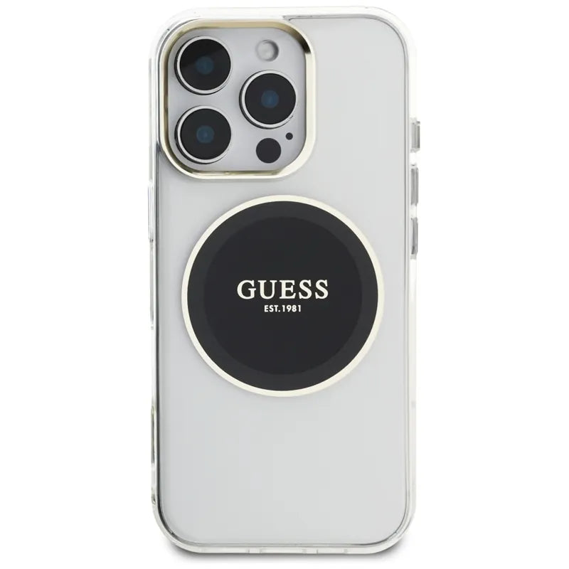 Guess IML Metal Colored Circle Classic Logo MagSafe – dėklas skirtas iPhone 16 Pro (juodas)