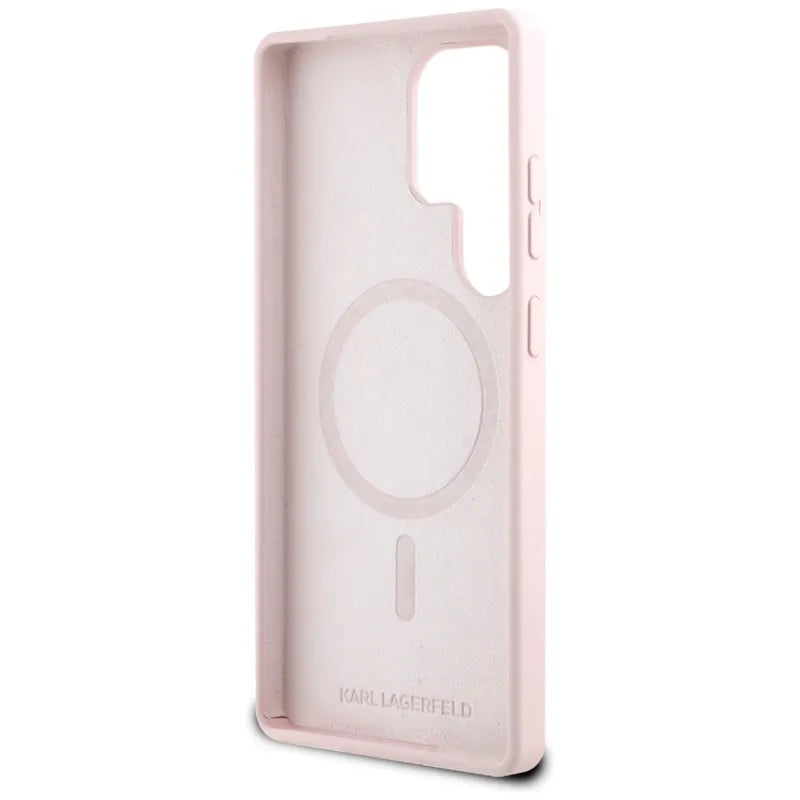 Karl Lagerfeld Silicone Double Heads And Circle MagSafe – dėklas Samsung Galaxy S25 Ultra (rožinis)