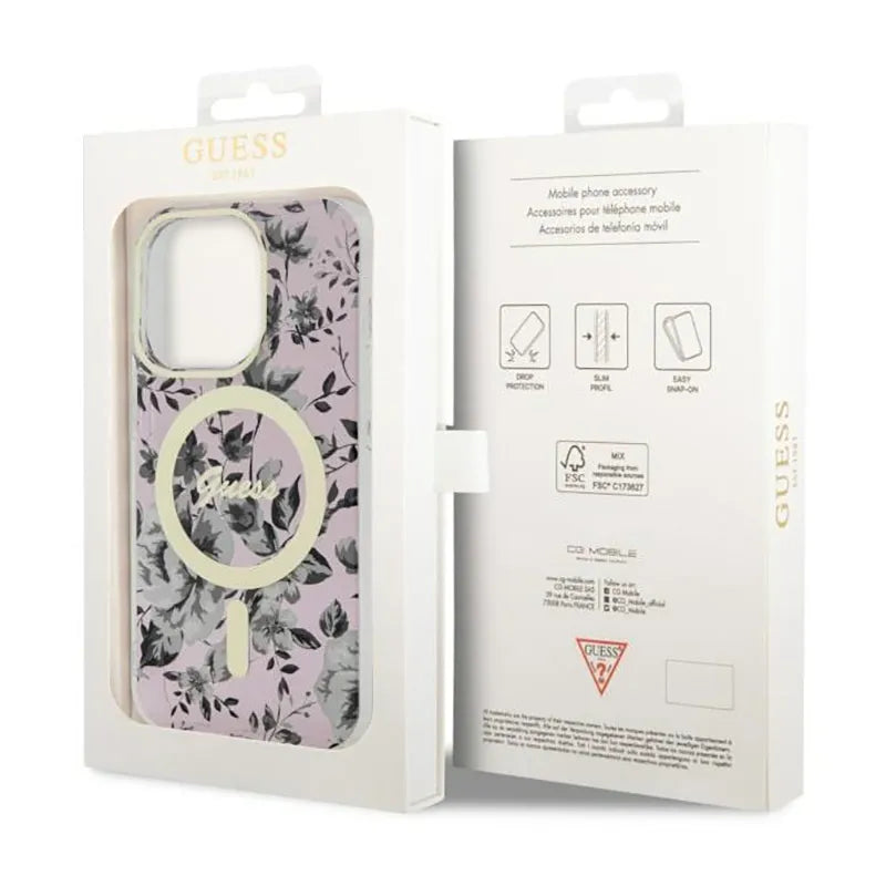 Guess Flower MagSafe – dėklas iPhone 14 Pro Max (rožinis)