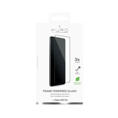 Grūdintas stiklas PURO Frame – Oppo A94 5G apsauginis stiklas (juodas rėmelis)