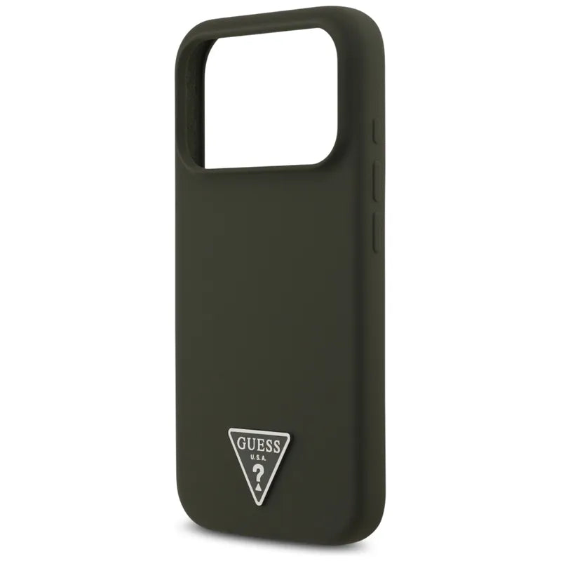 Guess Silicone Triangle Logo MagSafe dėklas iPhone 17 Pro (chaki spalvos)