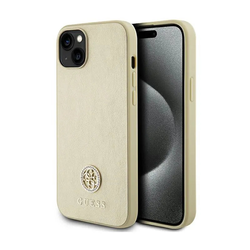 Guess 4G Strass Metal Logo – Dėklas iPhone 15 (auksinis)