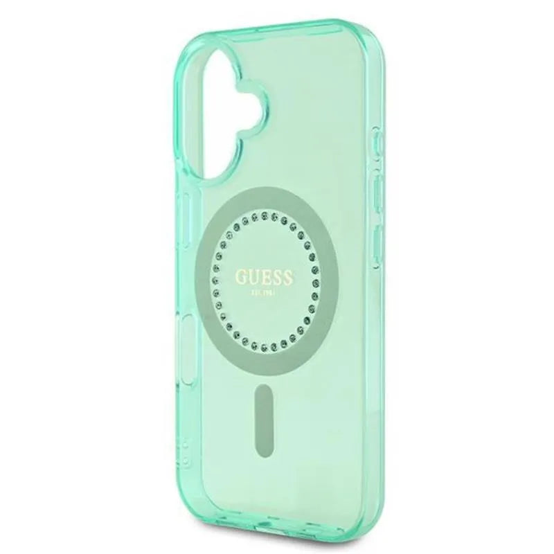 Guess IML Rhinestones MagSafe – dėklas iPhone 16 Plus (žalias)