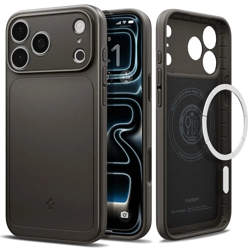 Spigen Thin Fit Mag MagSafe – dėklas, skirtas iPhone 18 Pro / 17 Pro (Gunmetal)