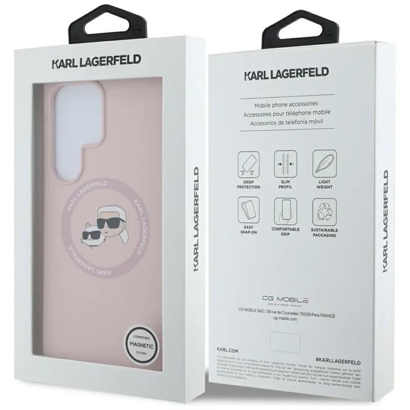 Karl Lagerfeld Silicone Double Heads And Circle MagSafe – dėklas Samsung Galaxy S25 Ultra (rožinis)