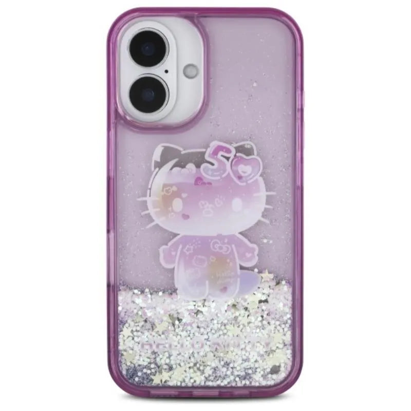 Hello Kitty Liquid Glitter 50TH Anniversary Party – dėklas, skirtas iPhone 16 (violetinis)
