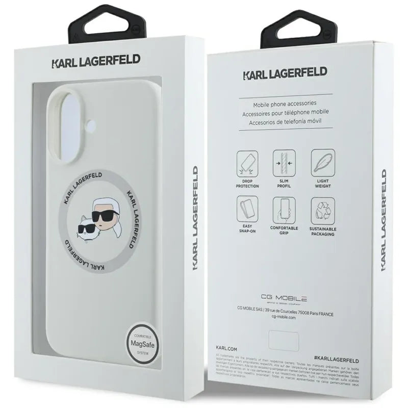 Karl Lagerfeld Silicone Double Heads And Circle MagSafe – Dėklas iPhone 16 (smėlio spalvos)