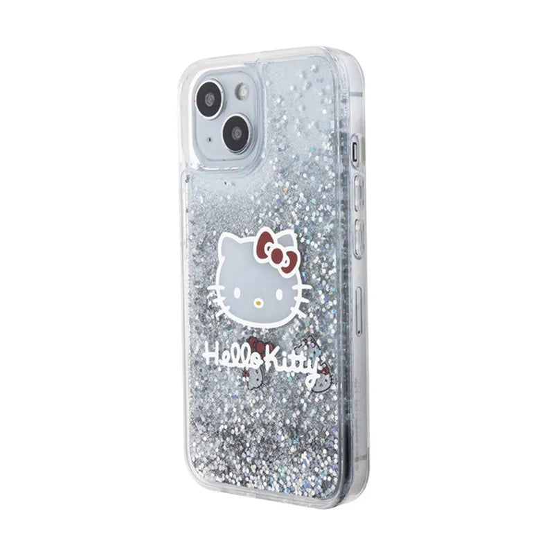 Hello Kitty Liquid Glitter Charms Kitty Head – dėklas iPhone 14 (sidabrinis)
