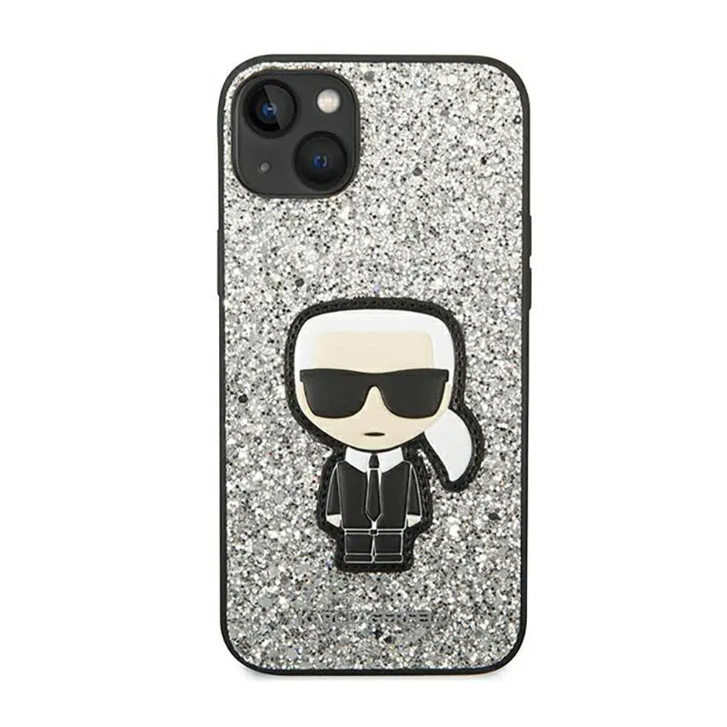 Karl Lagerfeld Glitter Flakes Ikonik – dėklas, skirtas iPhone 14 Plus (sidabrinis)