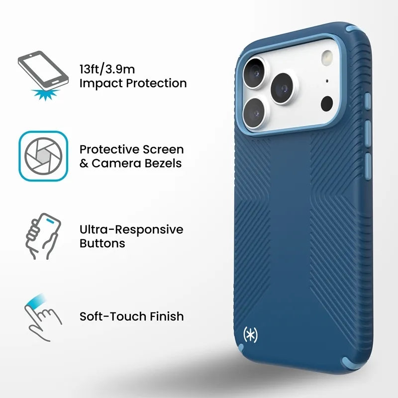 Speck Presidio2 Grip MagSafe dėklas – iPhone 18 Pro / 17 Pro (Deep Sea)