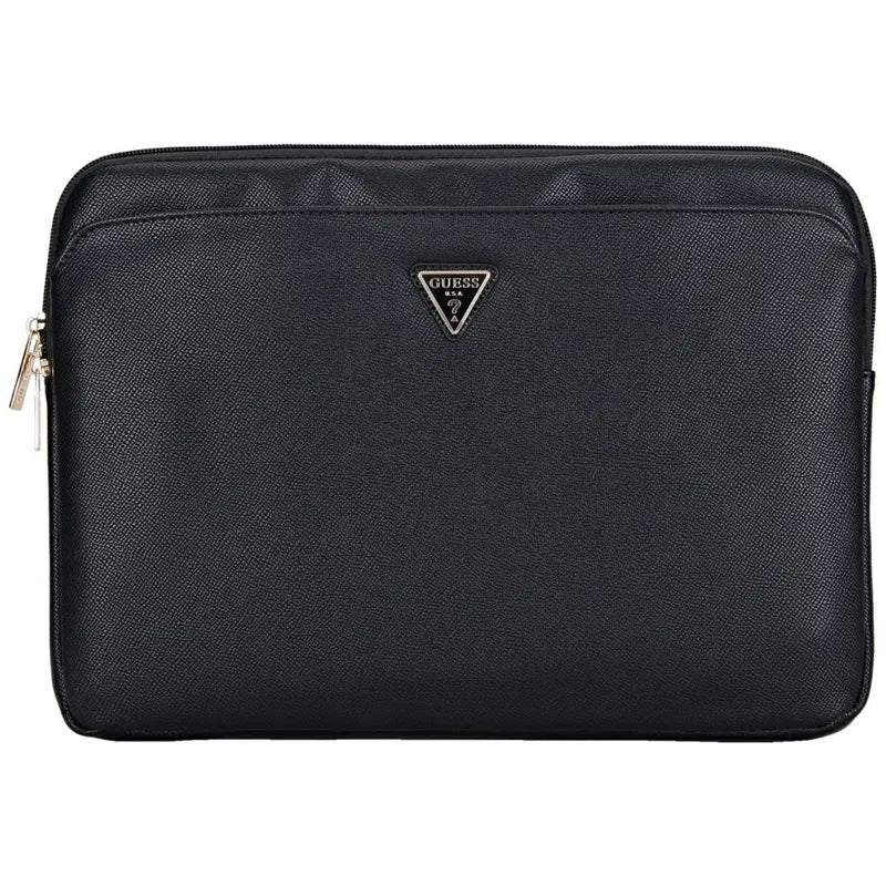 Guess Grained Zipper Pocket Triangle Logo Sleeve – nešiojamojo kompiuterio dėklas 14" (juodas)