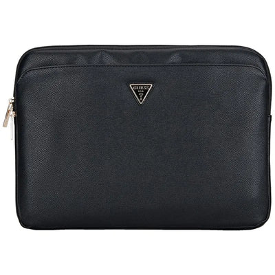 Guess Grained Zipper Pocket Triangle Logo Sleeve – nešiojamojo kompiuterio dėklas 14" (juodas)