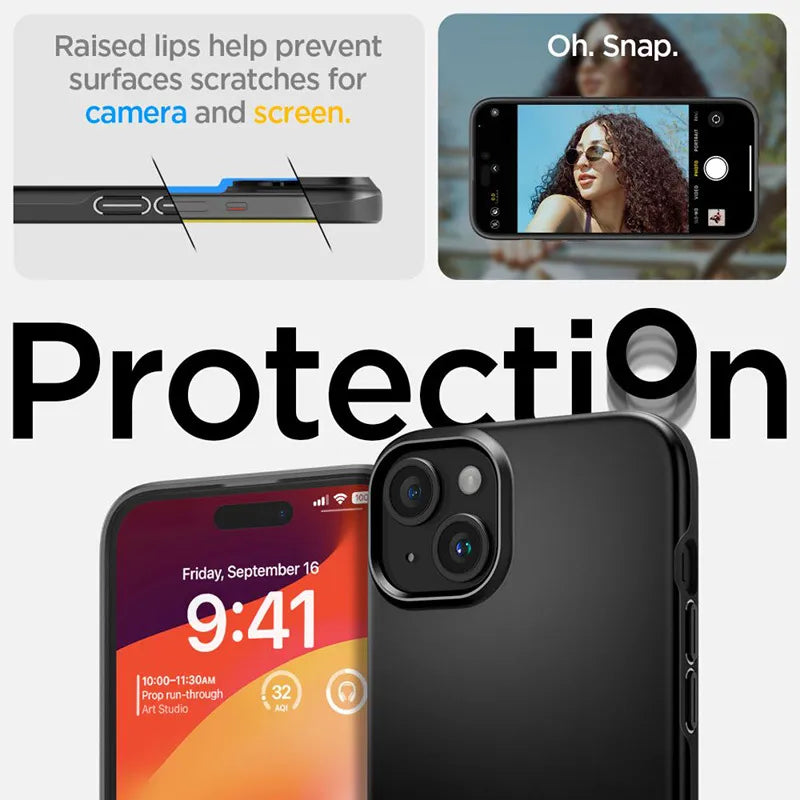 Spigen Thin Fit – dėklas iPhone 15 (juodas)