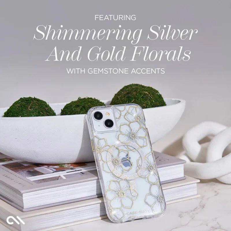 Case-Mate Floral Gems MagSafe – iPhone 15 Plus dėklas (auksinis)