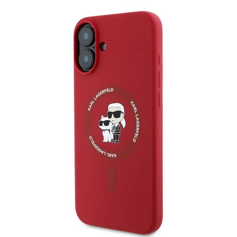 Karl Lagerfeld Silicone Karl & Choupette Ring MagSafe – dėklas iPhone 16 Plus (raudonas)