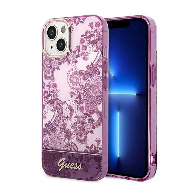 „Guess Porcelain Collection“ – dėklas „iPhone 14 Plus“ (fuksijos spalvos)