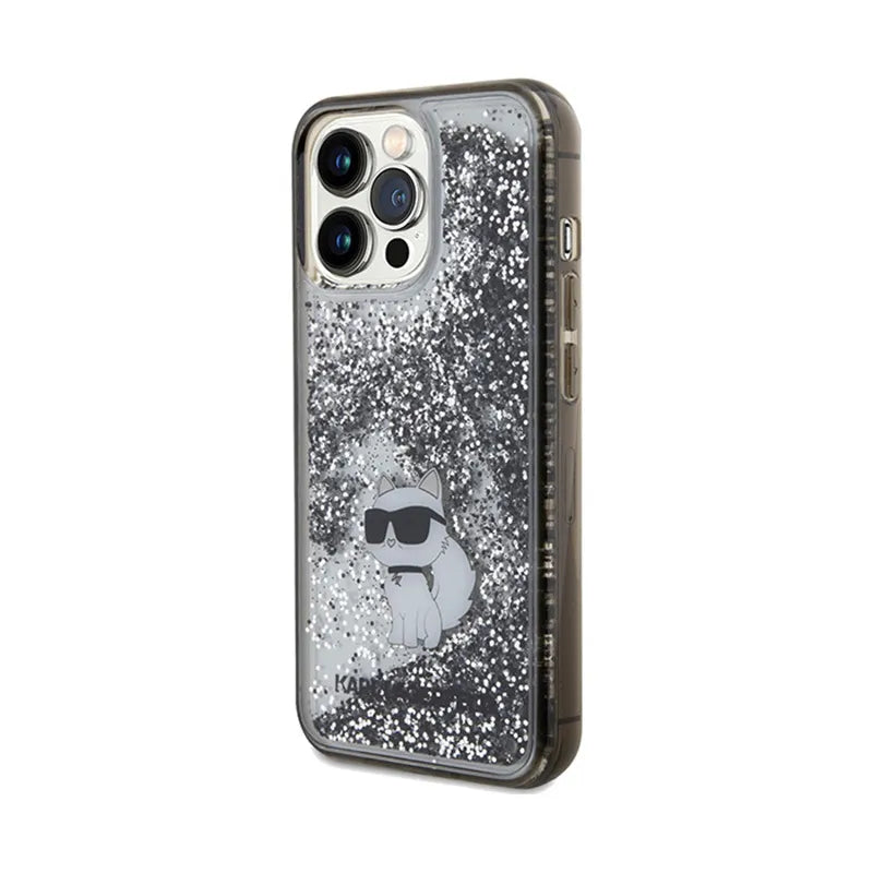 Karl Lagerfeld Liquid Glitter Choupette – dėklas Apple iPhone 13 Pro Max (skaidrus)