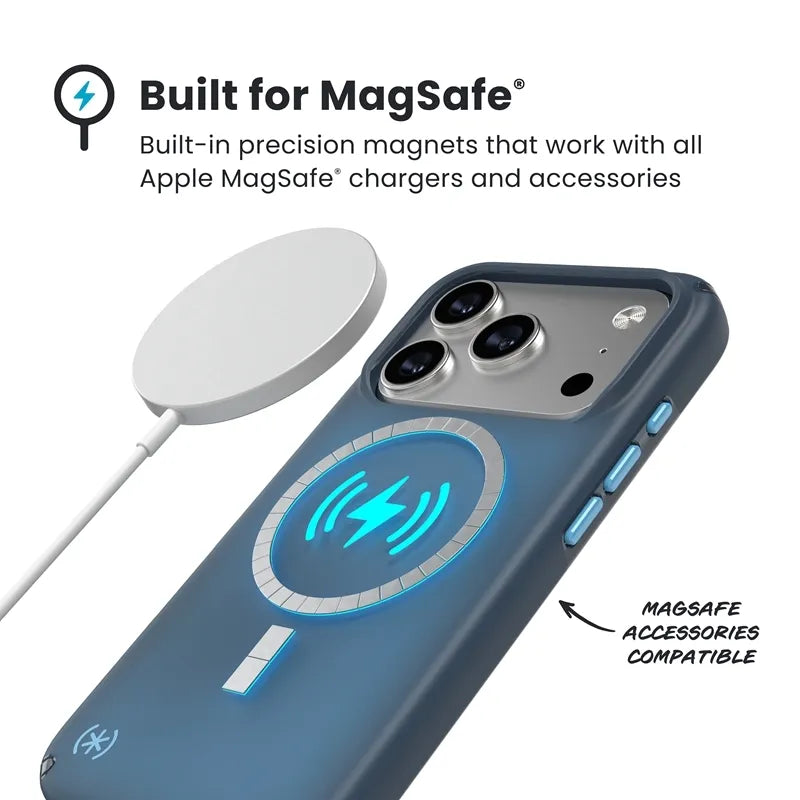 Speck Presidio Lux MagSafe – Dėklas Apple iPhone 17 Pro (Deep Sea Fade / Black / Spell Blue)