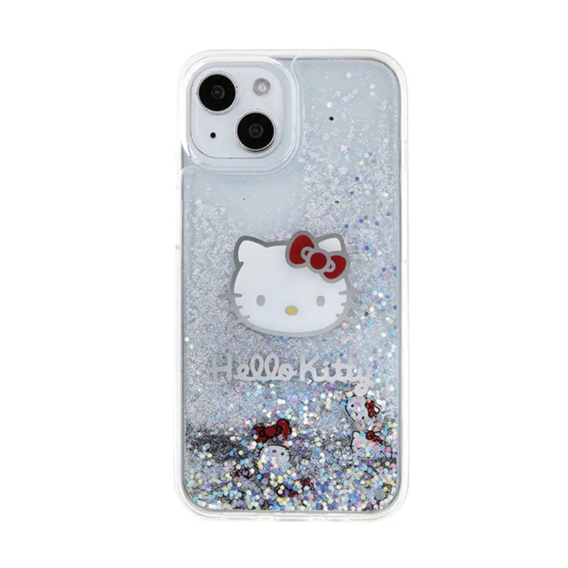 Hello Kitty Liquid Glitter Charms Kitty Head – dėklas iPhone 14 (sidabrinis)