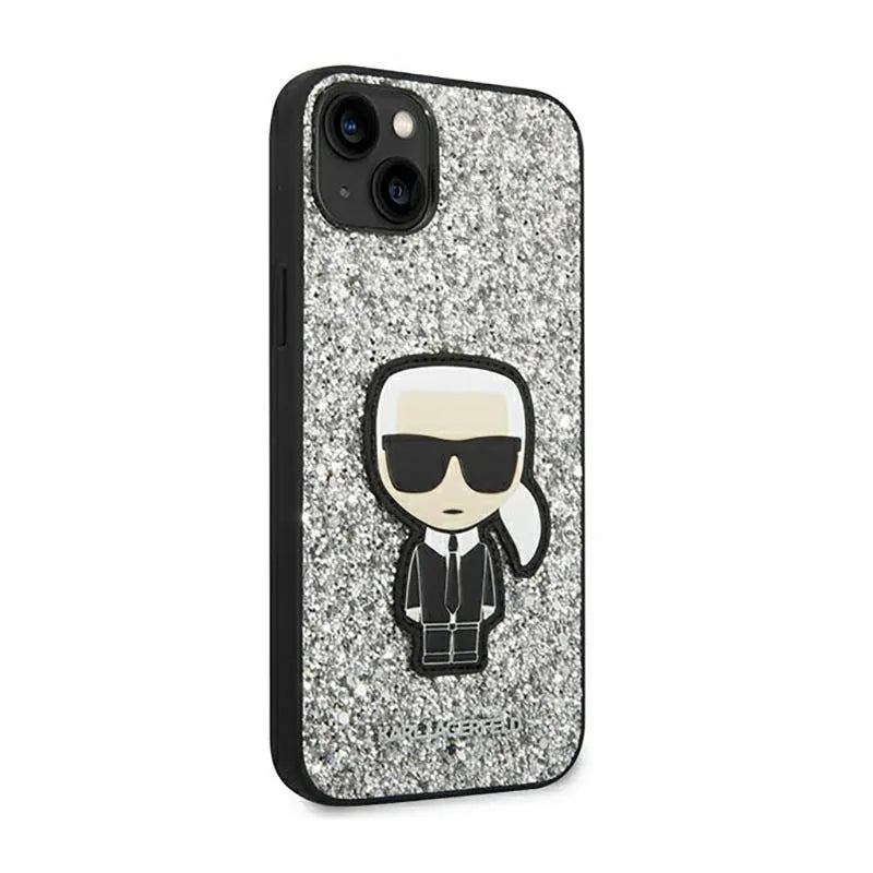 Karl Lagerfeld Glitter Flakes Ikonik – dėklas, skirtas iPhone 14 Plus (sidabrinis)
