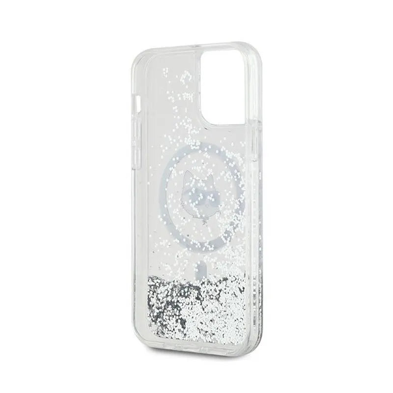 Karl Lagerfeld Liquid Glitter Choupette Head MagSafe – iPhone 12 / iPhone 12 Pro dėklas (skaidrus)