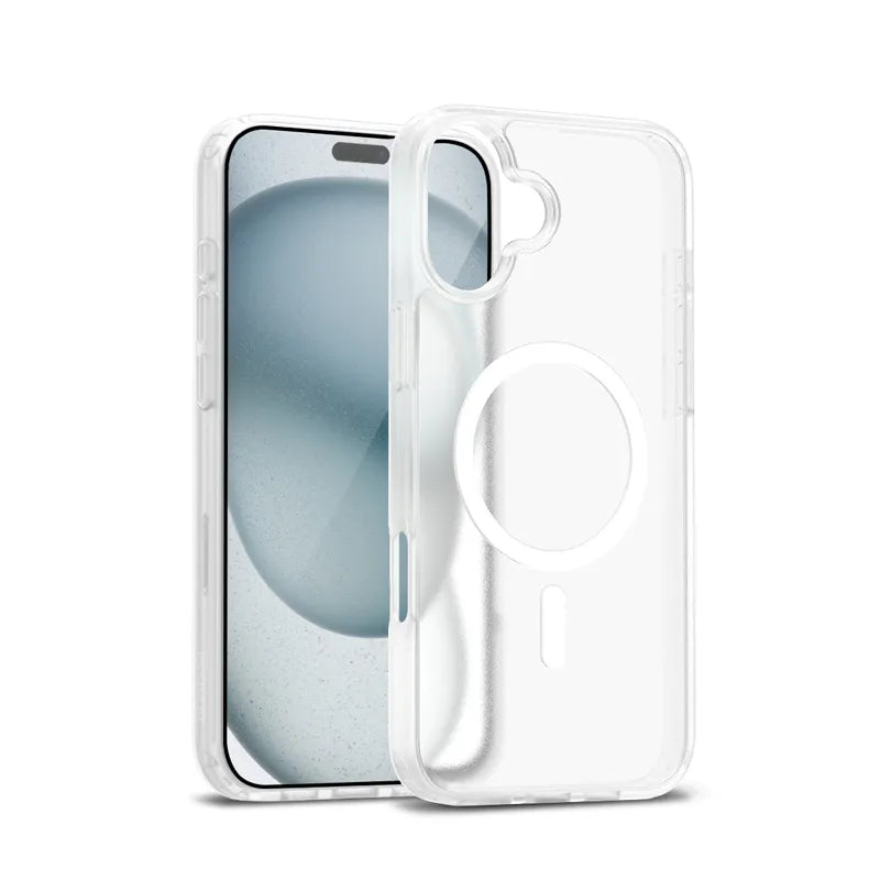 Crong Hybrid Matte Magnetic – „MagSafe“ dėklas, skirtas „iPhone 17“ (baltas)