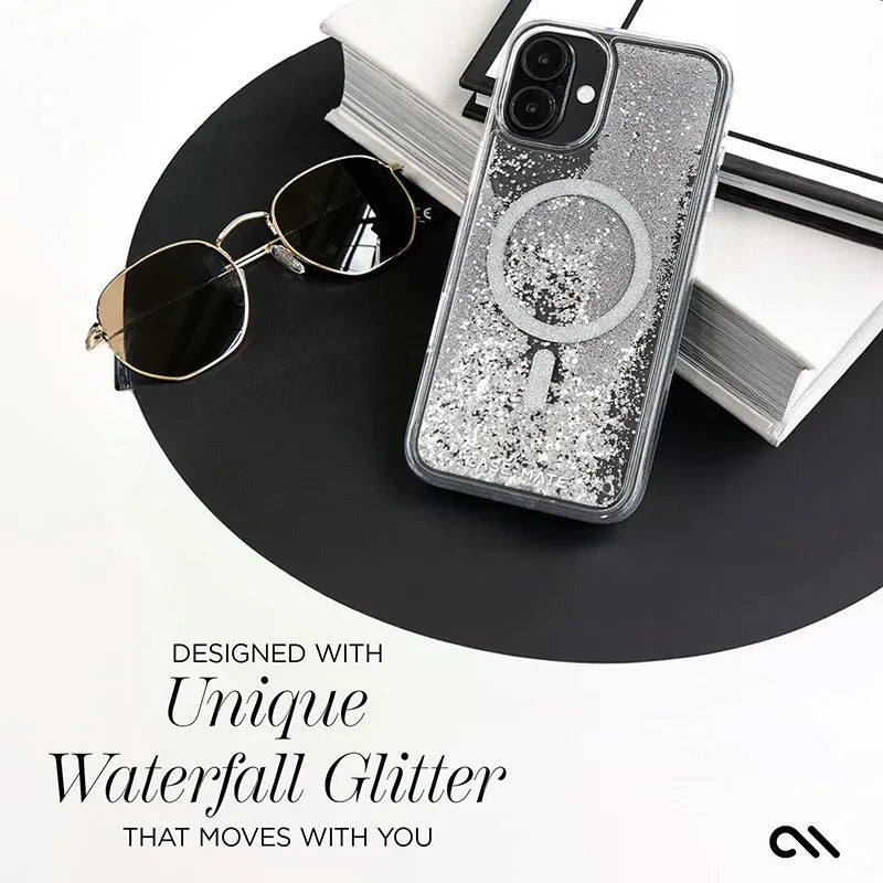 Case-Mate Waterfall MagSafe dėklas, skirtas iPhone 16 (sidabrinis)