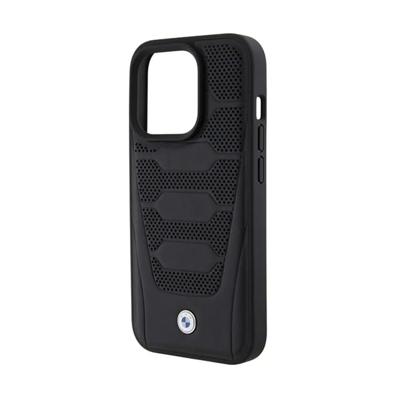 BMW odos sėdynių rašto dėklas, skirtas iPhone 15 Pro Max (juodas)
