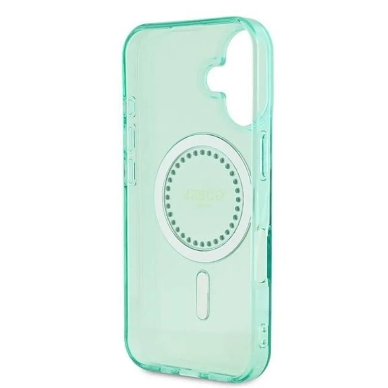 Guess IML Rhinestones MagSafe – dėklas iPhone 16 Plus (žalias)