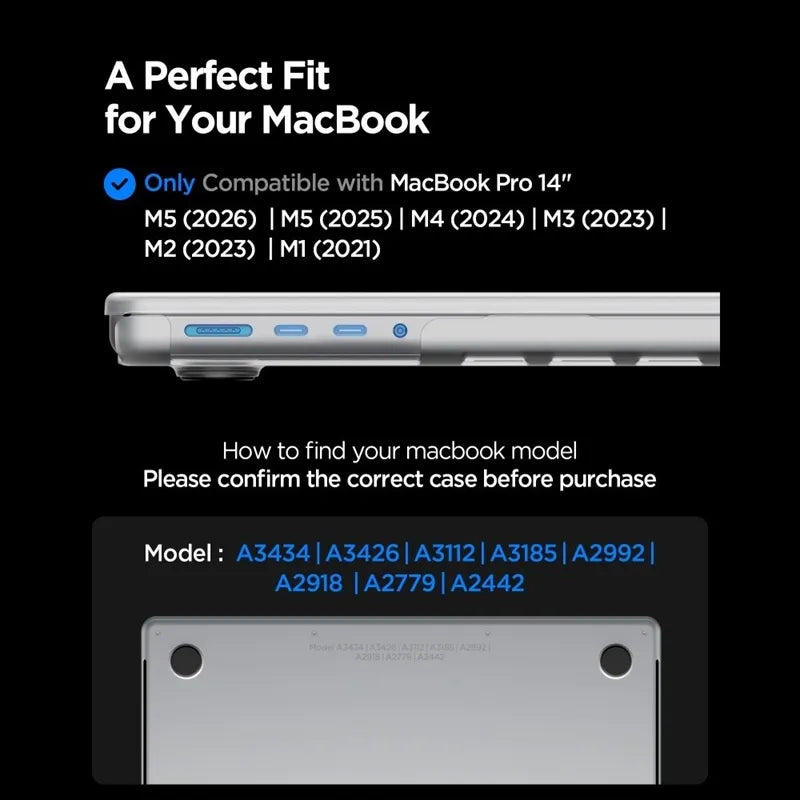 Spigen AirSkin – MacBook Pro 14" dėklas (M5/M4/M3/M2/M1/2026-2021) (Frost Clear)
