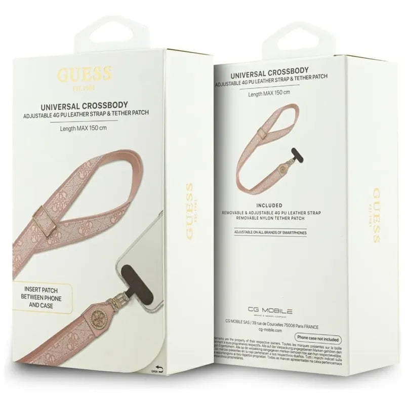Guess Universal Crossbody Strap 4G Tether Patch Strass Metal Logo - Universalus telefono dirželis / virvelė (rožinis)