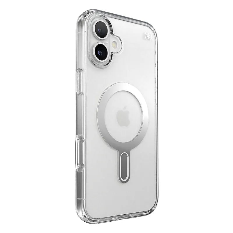 Speck Presidio Perfect-Clear ClickLock & MagSafe – iPhone 16 Plus dėklas (skaidrus / chromuota apdaila / Serene Silver)