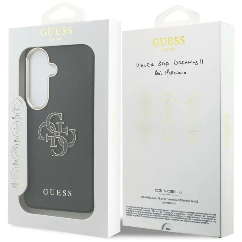 Guess Grained Big 4G Metal Logo – Samsung Galaxy S26 dėklas (juodas)