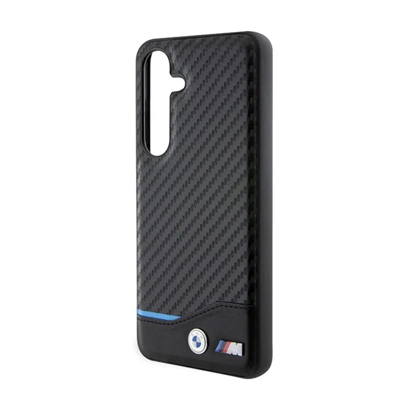 BMW Leather Carbon Blue Line – dėklas Samsung Galaxy S24 (juodas)