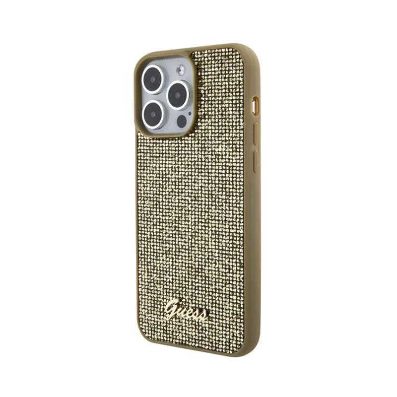 Guess Disco Metal Script – dėklas „iPhone 15 Pro Max“ (auksinis)