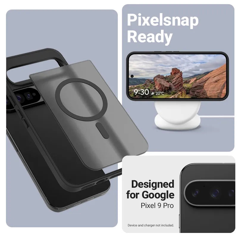 Crong Hybrid Matte Magnetic – MagSafe dėklas, skirtas Google Pixel 9 Pro (juodas)
