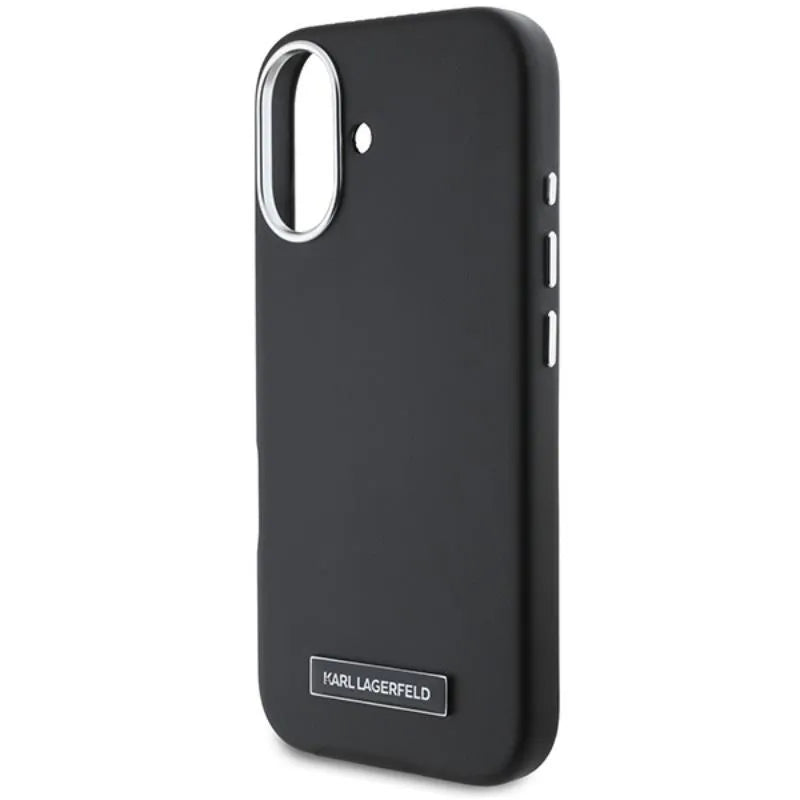 Karl Lagerfeld FW Metal Plate MagSafe – dėklas iPhone 16 Plus (juodas)