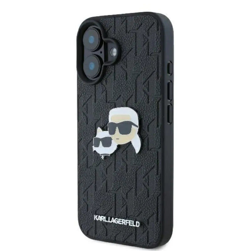 Karl Lagerfeld Monogram Karl & Choupette Head Pin - dėklas iPhone 16 (juodas)