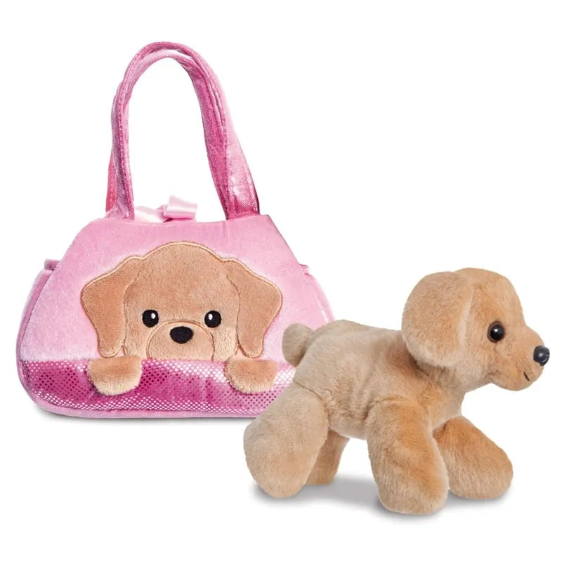 Fancy Pals – pliušinis žaislas PeekaBoo Labradoras rožiniame krepšyje, 20 cm, ekologiškas