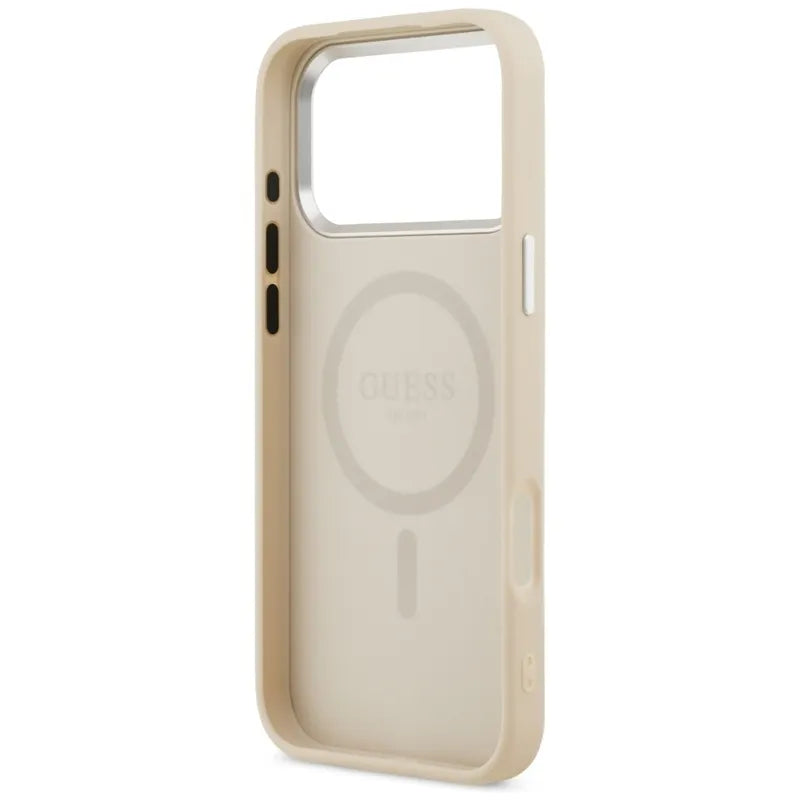 Guess Triangle Logo MagSafe dėklas iPhone 17 Pro Max (smėlio spalvos)