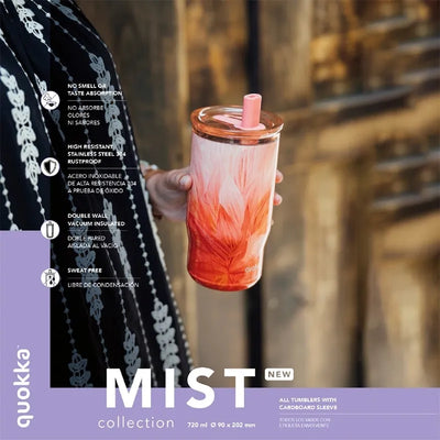 Quokka Mist – nerūdijančio plieno termopuodelis 720 ml su šiaudeliu (Peach Petals)