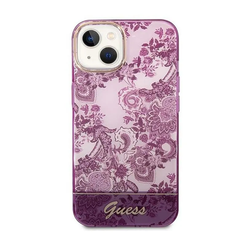 „Guess Porcelain Collection“ – dėklas „iPhone 14 Plus“ (fuksijos spalvos)