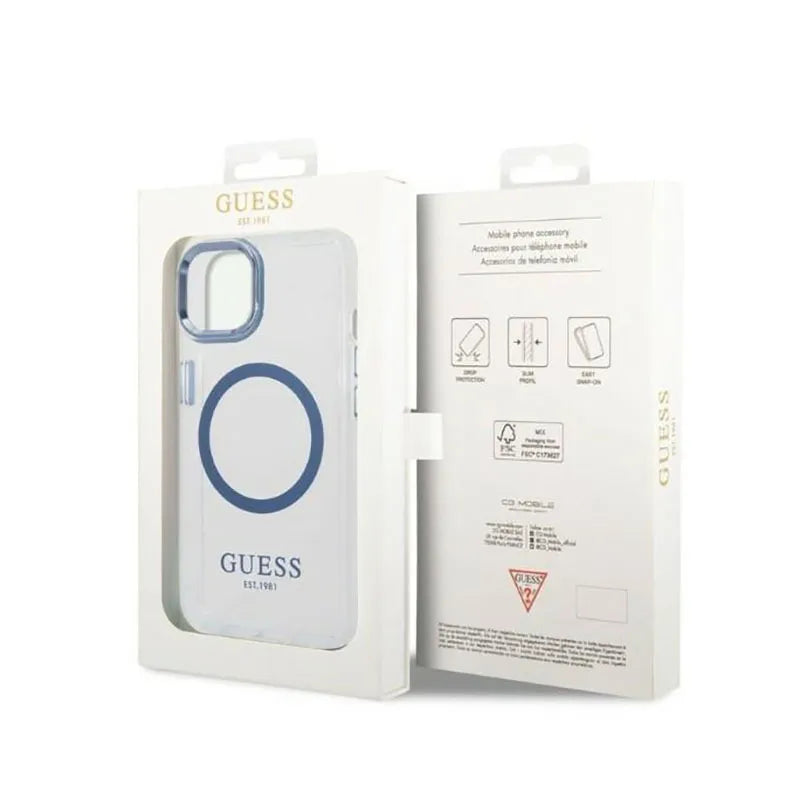 Guess Metal Outline MagSafe – dėklas iPhone 14 Plus (skaidrus)
