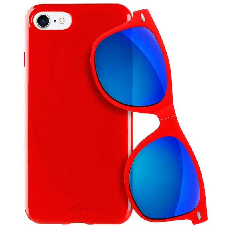 PURO Sunny Kit – dėklų rinkinys iPhone SE (2022/2020) / 8/7 + sulankstomi akiniai nuo saulės (raudoni)