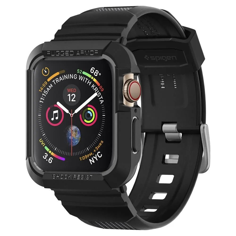 Spigen Rugged Armor Pro dėklas – dirželis su dėklu Apple Watch 44 / 45 mm (juodas)