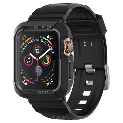 Spigen Rugged Armor Pro dėklas – dirželis su dėklu Apple Watch 44 / 45 mm (juodas)
